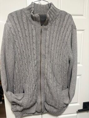 Emanuel Ungaro Light Gray Cable Zip-Up Sweater